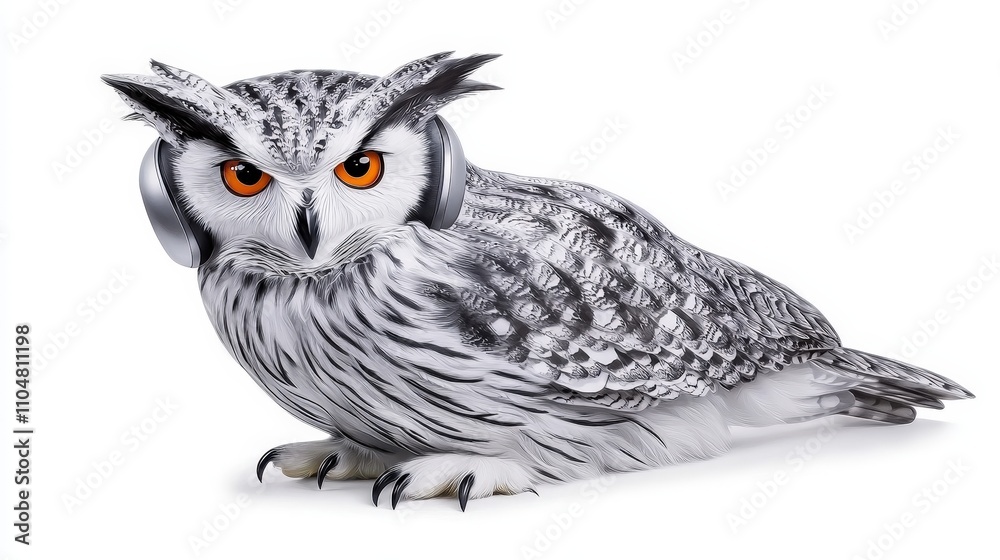 Naklejka premium Wise Owl with Headphones Music Bird Animal Illustration