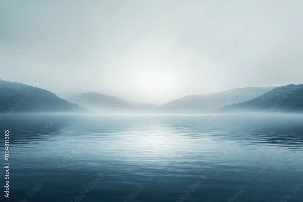 A serene landscape with a misty lake and mountains in the distance. The sun is shining through the mist, creating a warm and inviting atmosphere. A serene landscape with a misty lake and mountains in the distance. The sun is shining through the mist, creating a warm and inviting atmosphere.