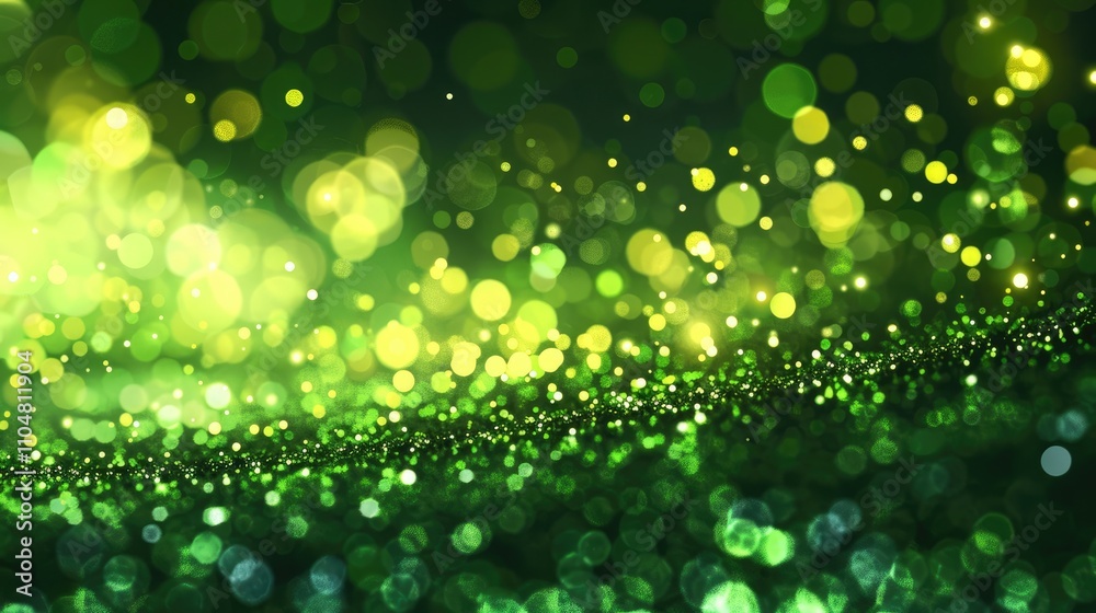 Shiny green sparkles with bright glowing lights in abstract bokeh background Shiny green sparkles with bright glowing lights in abstract bokeh background