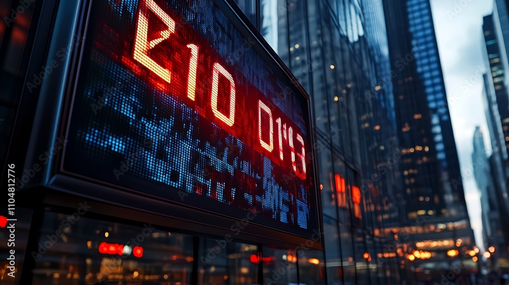 A close-up shot of a digital billboard displaying a countdown timer for an event launch, with dynamic visuals A close-up shot of a digital billboard displaying a countdown timer for an event launch, with dynamic visuals