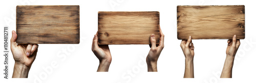 Hands Holding Wooden Planks in Different Positions Isolated on transparent background png photo