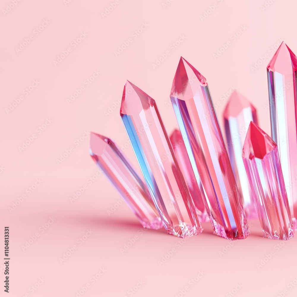 Pink iridescent crystals on pink background. Pink iridescent crystals on pink background.