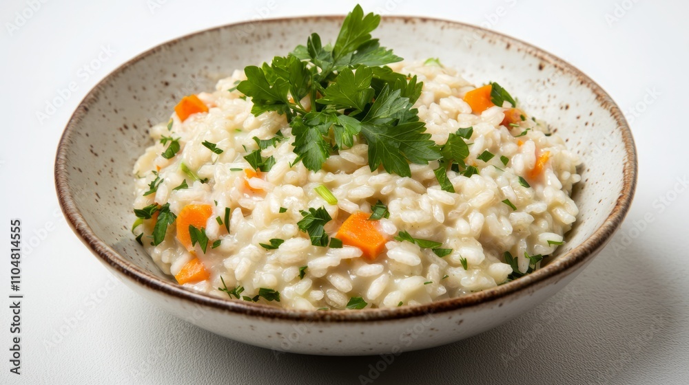 Exquisite Vegan Risotto with Arborio Rice and Seasonal Vegetables Served in Shallow Bowl - Plant-Based Food Photography Exquisite Vegan Risotto with Arborio Rice and Seasonal Vegetables Served in Shallow Bowl - Plant-Based Food Photography