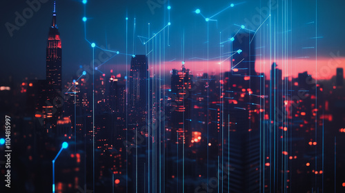 Wallpaper Mural Smart digital city with connection cyber security network reciprocity over the twilight cityscape.future wireless digital city and social media networking systems that connects people within the city Torontodigital.ca