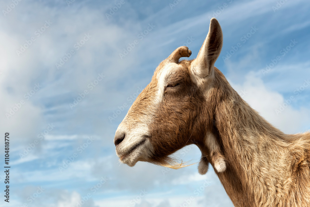 Close-up of a goat against sky Close-up of a goat against sky