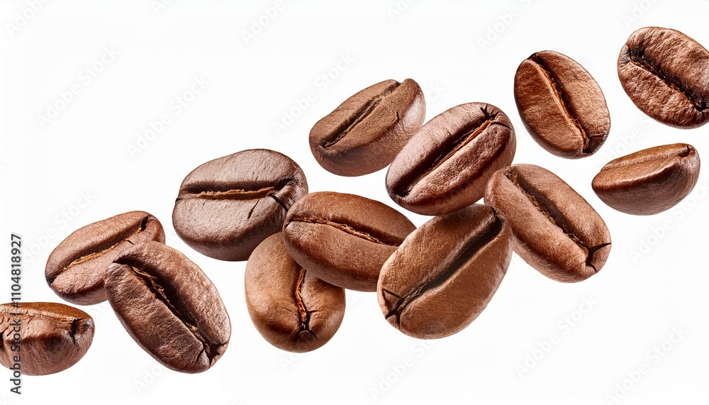 Falling coffee beans isolated white background Falling coffee beans isolated white background