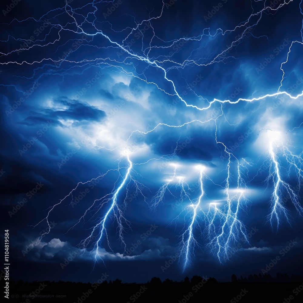 Thunderstorm Energy: Night Sky with Lightning and Rain Thunderstorm Energy: Night Sky with Lightning and Rain