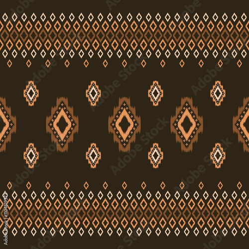 Seamless Brown and Orange Geometric Ikat Pattern with Diamond Motifs