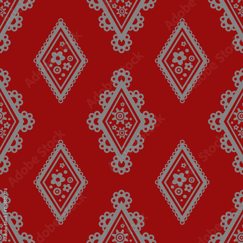 Seamless Diamond Floral Pattern in Beige and Red – Ornate Digital Paper