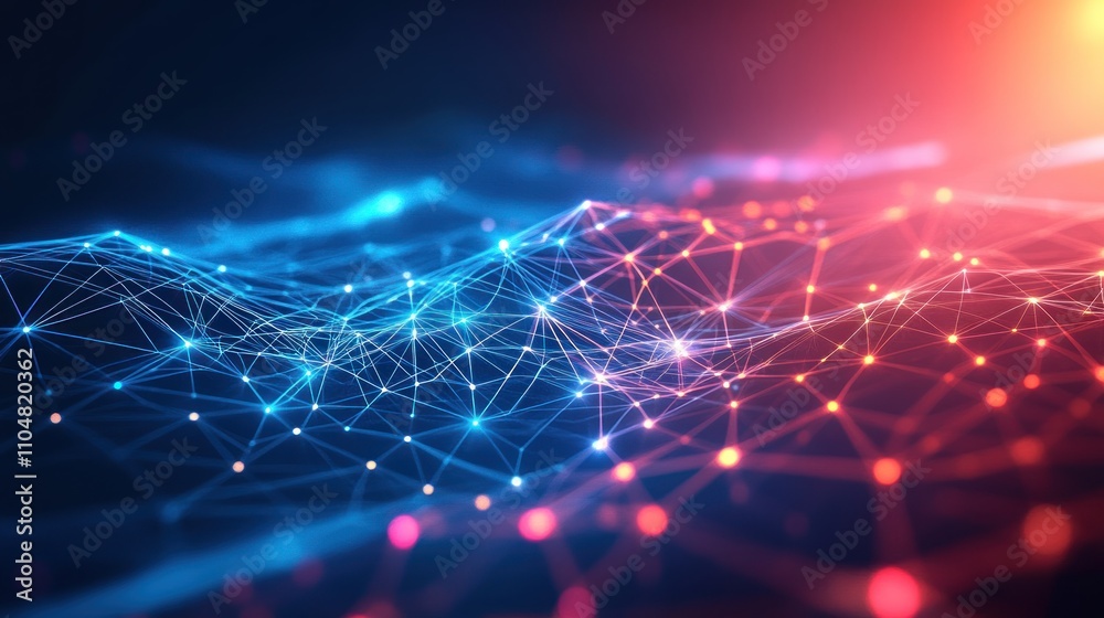Abstract digital network with glowing nodes and lines representing data flow and connectivity. Abstract digital network with glowing nodes and lines representing data flow and connectivity.