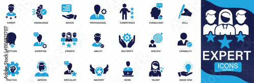  Expert icon set. advice, competence, expertise, knowledge, skill, specialist, , You can easily change the color .