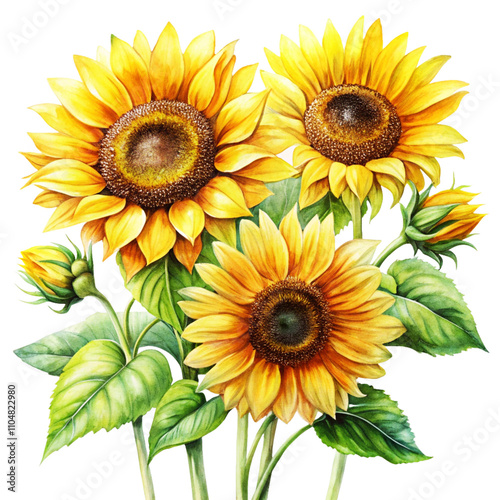 sunflowers on white background
