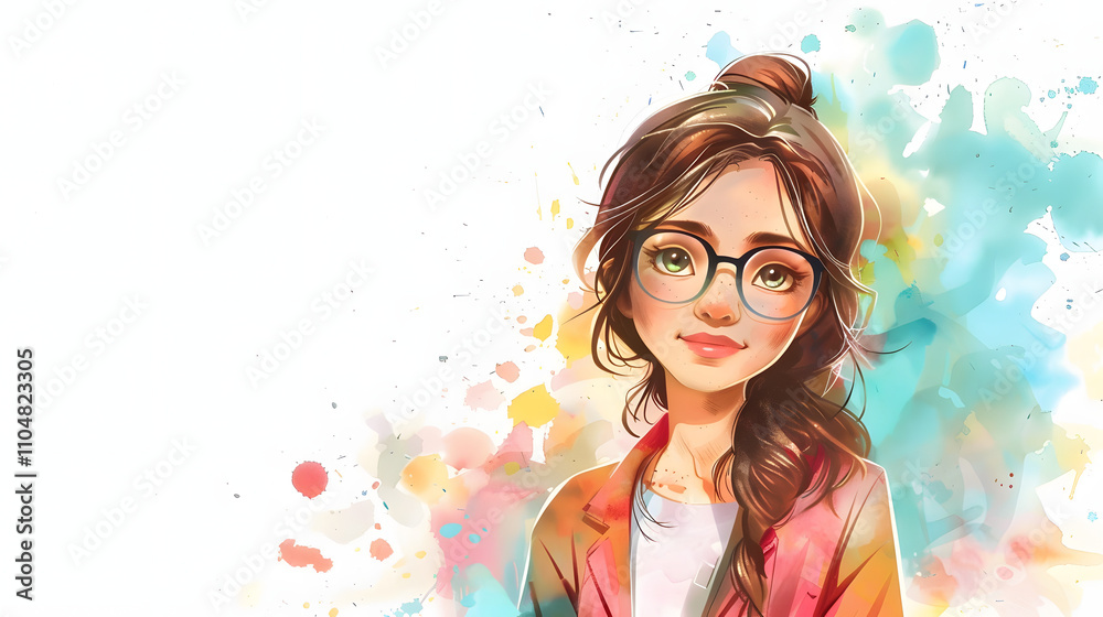 Watercolor painting cartoon character cute Teacher Watercolor painting cartoon character cute Teacher