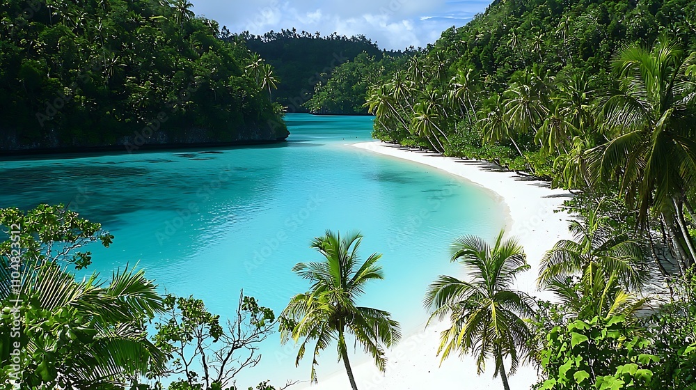 Idyllic Tropical Beach Turquoise Water White Sand Palm Trees