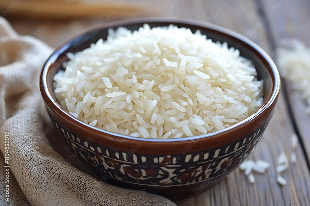 A beautifully detailed bowl of white rice on a rustic wooden table, symbolizing nourishment, simplicity, and the cultural significance of staple foods. A beautifully detailed bowl of white rice on a rustic wooden table, symbolizing nourishment, simplicity, and the cultural significance of staple foods.