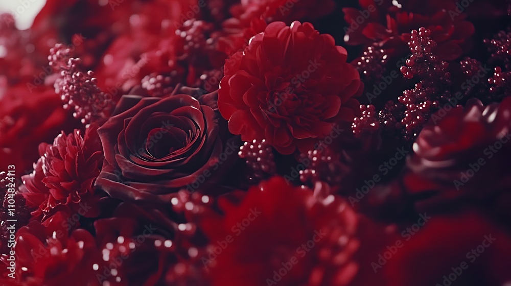A Rich Bouquet of Deep Red Roses and Flowers A Rich Bouquet of Deep Red Roses and Flowers