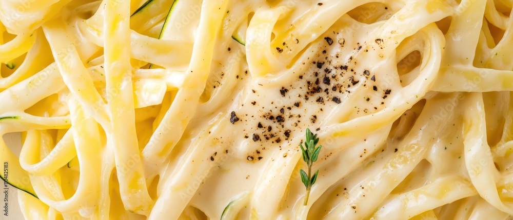 Pasta with creamy Alfredo sauce flat lay image Pasta with creamy Alfredo sauce flat lay image