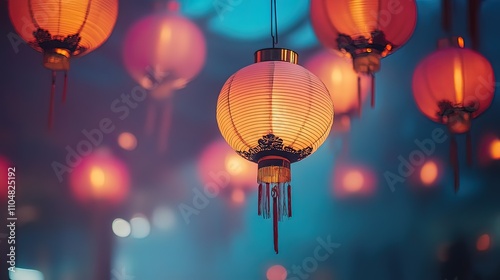 Glowing Lanterns Against a Blue Sky