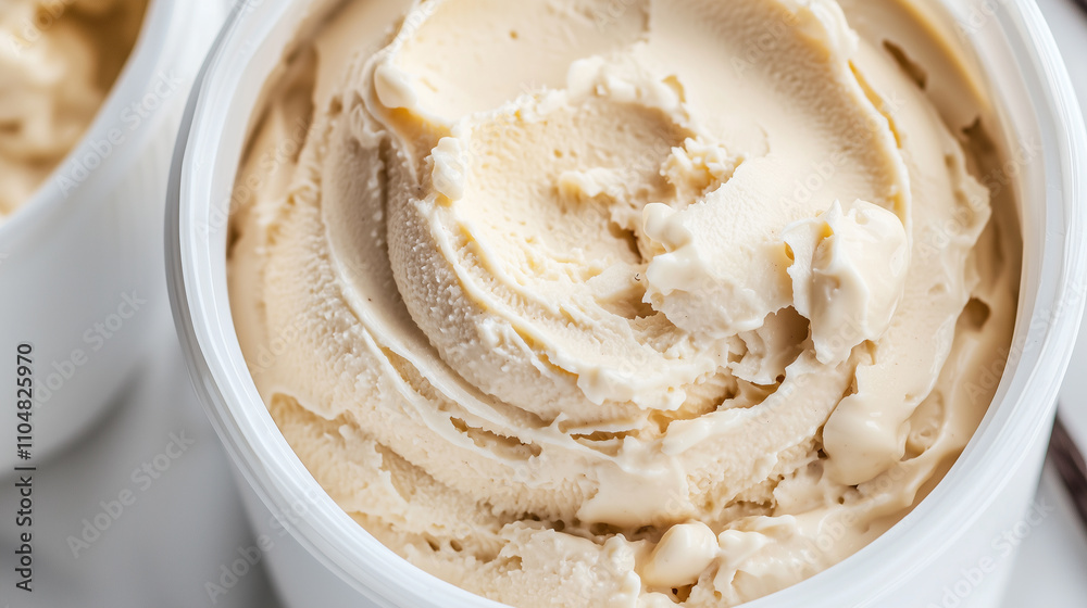 Top View of Natural Creamy Vanilla Yogurt in White Top View of Natural Creamy Vanilla Yogurt in White