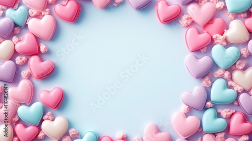 Valentine's Day background- with 3D hearts- with copy space- in candy pastel color.