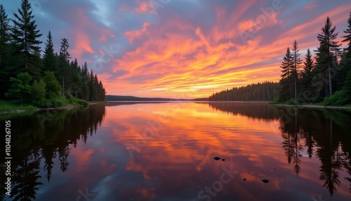 Peaceful sunset over a serene lake