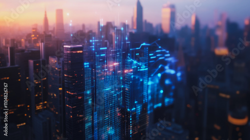 Wallpaper Mural Smart digital city with connection cyber security network reciprocity over the twilight cityscape.future wireless digital city and social media networking systems that connects people within the city Torontodigital.ca