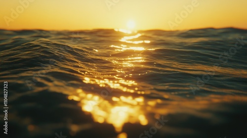 Tranquil Ocean Waves Under Golden Sunset Light Reflection