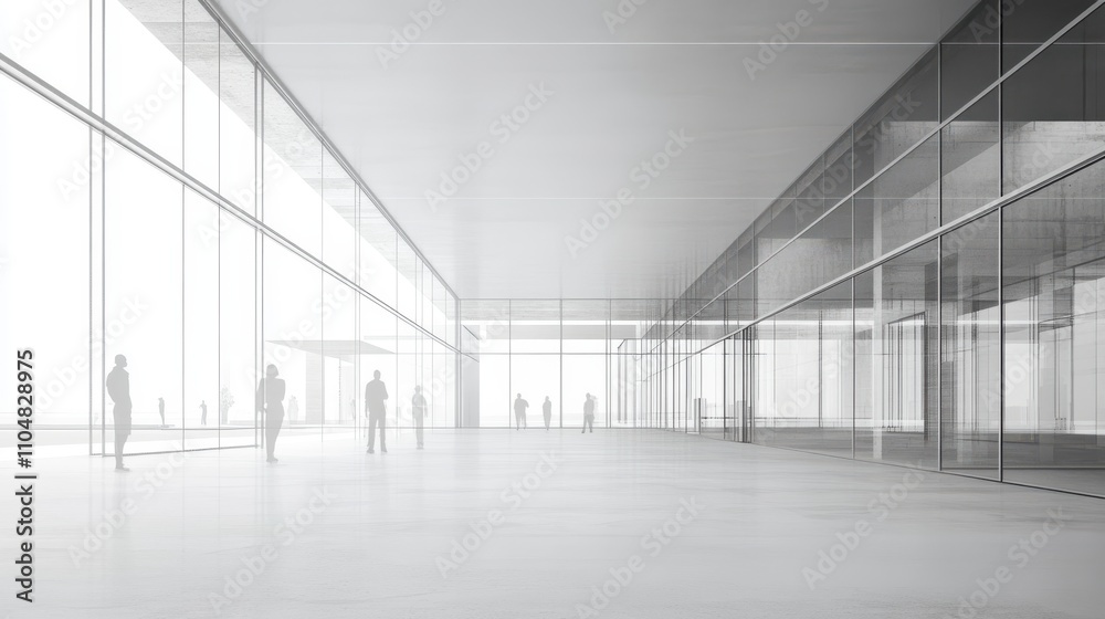Modern Building Blueprint with Workers on Construction Site Modern Building Blueprint with Workers on Construction Site
