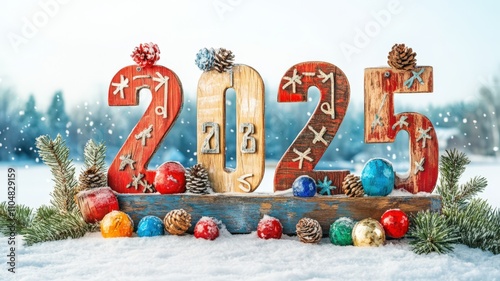 Recycling during festive seasons promotes sustainability. A creative countdown board design for New Year 2025, perfect for crafting and celebration themes. photo