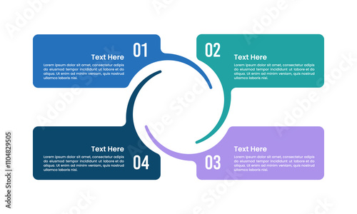 Infographic 4 processes combined into one in the middle. Presentation, Plan, Strategy and Productivity. Vector illustration.