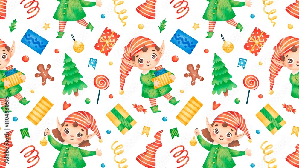 Fototapeta premium Magical Moments of Christmas: An Illustrated Journey Through Festive Celebrations and Ornate Decorations of the Most Wonderful Time of the Year