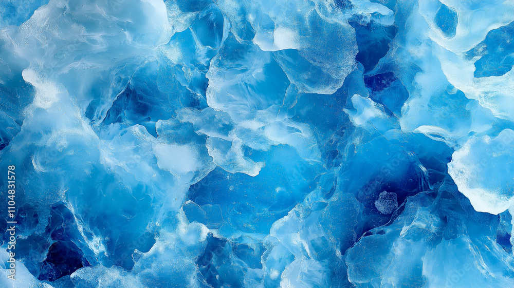 Obraz premium Translucent blue ice texture with intricate patterns and layers