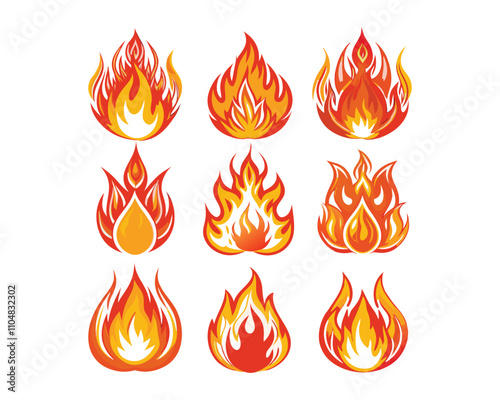 vector fire icons set on white background