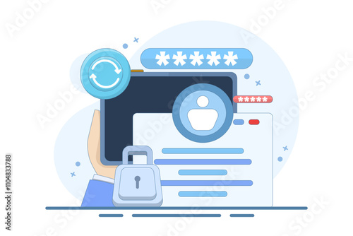 concept of changing password. system code and key. updating or changing the security system and account protection. illustration of changing password on device. flat style design vector illustration.