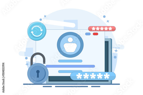concept of changing password. system code and key. updating or changing the security system and account protection. illustration of changing password on device. flat style design vector illustration.