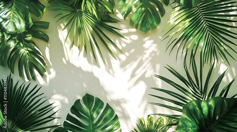 Obraz premium Lush Tropical Leaves Frame on Soft Beige Background