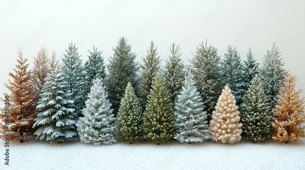 Obraz premium Winter Wonderland: A Beautiful Collection of Christmas Trees Adorned with Snow