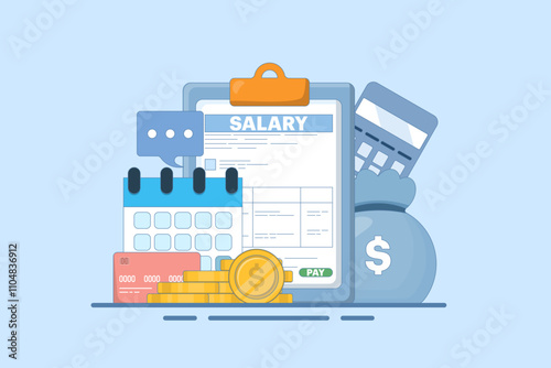 Payroll Concept, payroll administration, accountant calculating salary, Expenses, salary calculation for web landing page template, banner, flyer. Flat vector illustration on background.