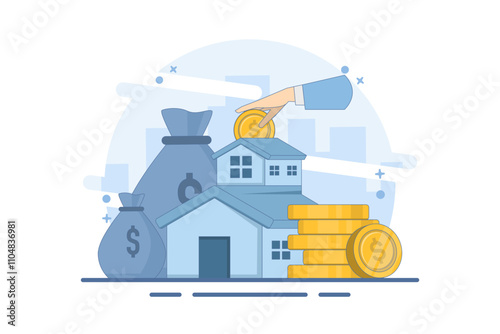 investment concept in home or real estate. household income, real estate sales Real estate investment, home value, home budget and other expenses, flat vector illustration on background.