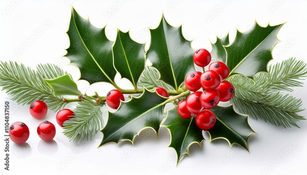 Obraz premium Winter Holly Branch with Berry isolated white background