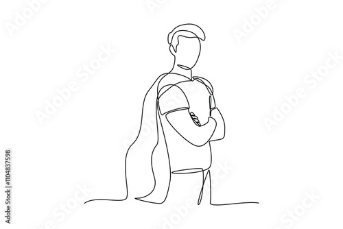 Simple continuous line drawing of a the hero's handsomeness. Hero in real life concept, Hero Pose.