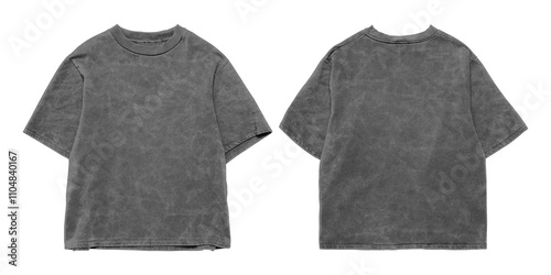 Front and back t-shirt, tees, oversized t-shirt mockup, black & grey washed t-shirt mockup for apparel, clothing, isolated on solid background