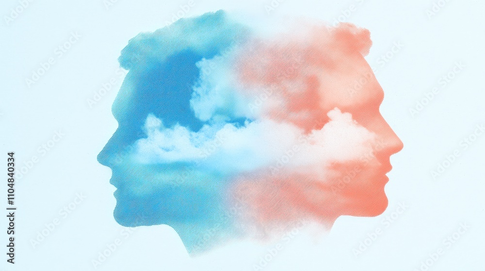 Abstract Double Profile with Cloudscape Serenity Dreams Mind Peace Unity Abstract Double Profile with Cloudscape Serenity Dreams Mind Peace Unity