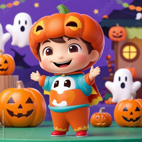 a cute boy in halloween dress, 3d illustration