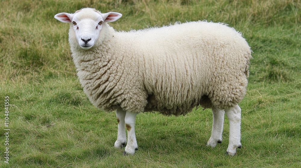 Majestic White Sheep in Lush Pasture - Serene white sheep grazing peacefully, symbolizing purity, agriculture, nature, tranquility, and livestock farming. Majestic White Sheep in Lush Pasture - Serene white sheep grazing peacefully, symbolizing purity, agriculture, nature, tranquility, and livestock farming.