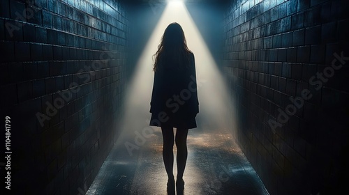 silhouette woman corridor darkness fear horror escape chase terror running