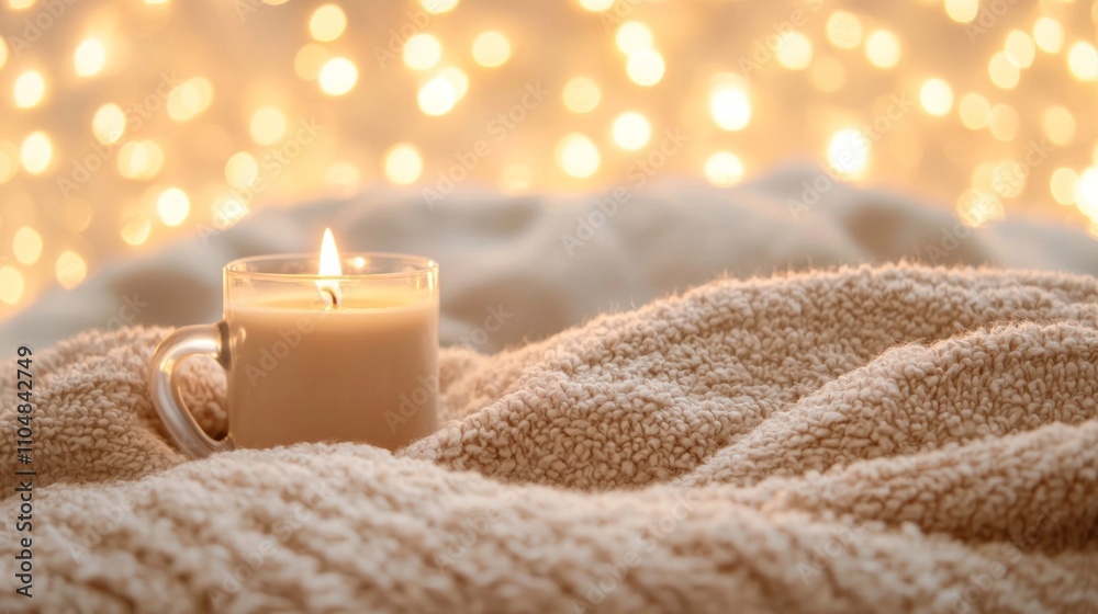 Serene Self-Care: Woman Enjoying Cozy Evening with Warm Blanket, Herbal Tea, and Candles in Regenerative Beauty Concept Serene Self-Care: Woman Enjoying Cozy Evening with Warm Blanket, Herbal Tea, and Candles in Regenerative Beauty Concept