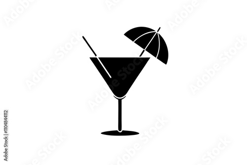 Cocktail Glass with Umbrella | isolated silhouette vector illustration on white background