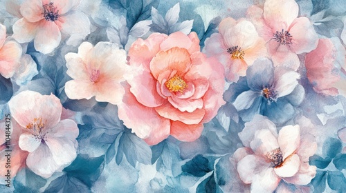 Watercolor Floral Bloom: A Serene Garden of Pastel Roses and Blooms