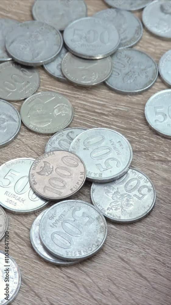 Counting stack of Indonesian Rupiah coins. Close-up view. Counting stack of Indonesian Rupiah coins. Close-up view.